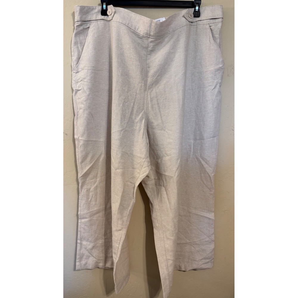 Croft & Barrow Cropped Pants Women 3X Beige Linen Blend Wide Leg Lagenlook NEW